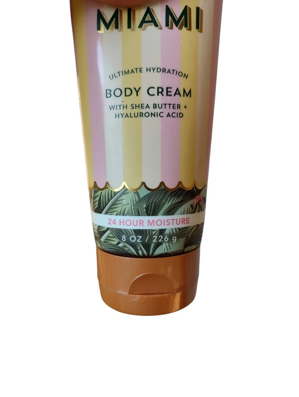 Meet Me In Miami Pastel Pink and Yellow Striped Body Cream Tube